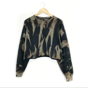 Oversized Black Crop top Bleached sweatshirt S-5X